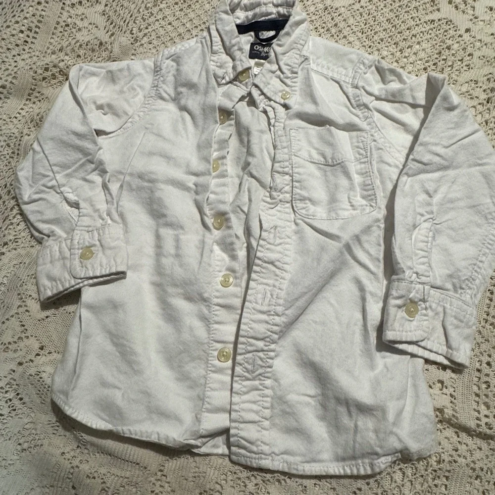 OshKosh B'gosh Boys White Button‎ Down Long Sleeve Shirt Size 4